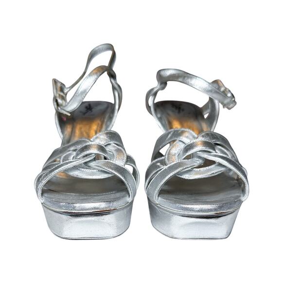 Saint Laurent Tribute Metallic Silver Platform Ankle Strap Heels Sandals 40 - Picture 4 of 8
